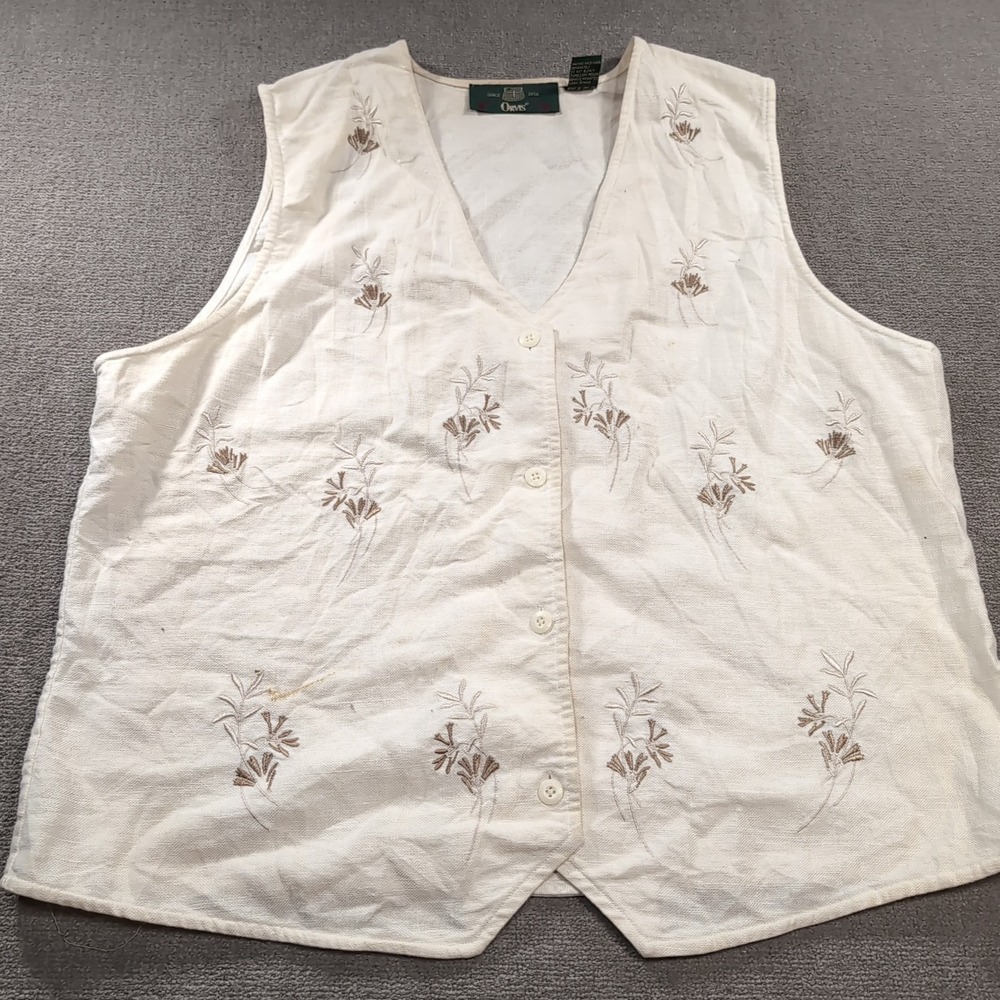 Orvis Womens Xl‎ Floral Linen Blend Button Vest Cottagecore Grandma Vtg